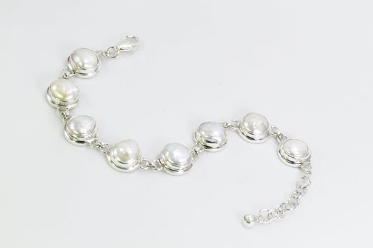 link bracelet 7.5"-8.5" inch with natural Baroque Biwa Pearl set in 925 sterling silver with lobster claw
