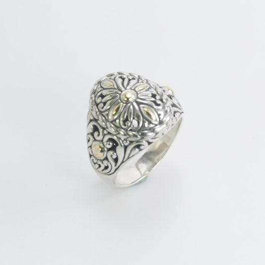 925 sterling silver ring Bali-inspired ornament art with 18K yellow gold layer