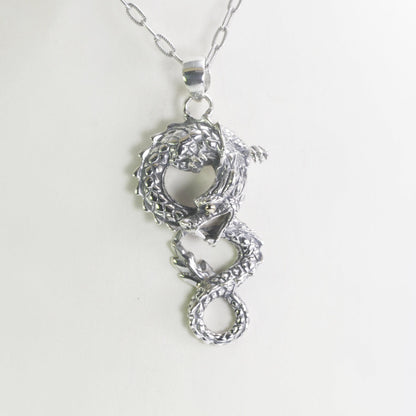 Realistic 925 sterling silver dragon necklace pendant decorated with 18K yellow gold on the eye, dragon pendant silver