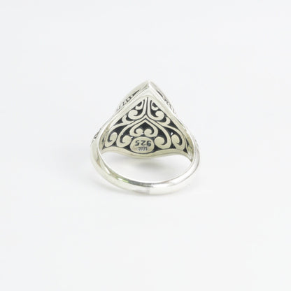 Beautiful Bali handmade Filigree Carving in 925 sterling silver ring decorated with genuine topaz and 18K yellow gold accent