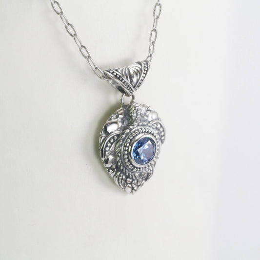 silver turtle pendant 925 sterling silver with 925 sterling silver decorated with genuine white topaz and swirl filigree