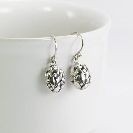 dangle drop silver earrings handcrafted rice Padi beads