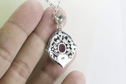 amethyst necklace pendant oval set in 925 sterling silver necklace pendant decorated with genuine white topaz Genuine