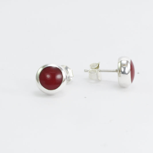 Round Red Coral Stud Earrings 7 mm Round set in 925 sterling silver, Genuine Coral Stud