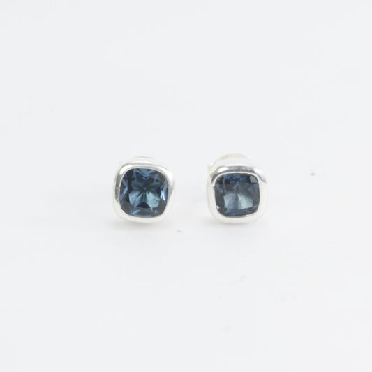 Genuine London Blue Topaz Earrings Studs for women 6*6 Square Cushion shape bezel set in 925 stud earrings push back closure