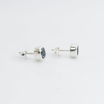 Genuine London Blue Topaz Earrings Studs for women 6*6 Square Cushion shape bezel set in 925 stud earrings push back closure
