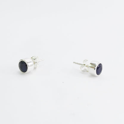 Round Sapphire Stud Earrings 6 mm Round set in 925 sterling silver, Natural Sapphire stud