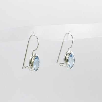 Blue Topaz Kidney Earrings bezel set in  dangle 925 sterling silver 5*10 mm marquise dangle drop
