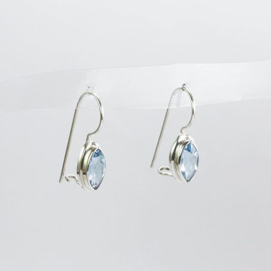 Blue Topaz Kidney Earrings bezel set in  dangle 925 sterling silver 5*10 mm marquise dangle drop