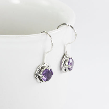 Blue Topaz Earrings dangle 925 sterling silver 7 mm round drop decorated with rope cable edge
