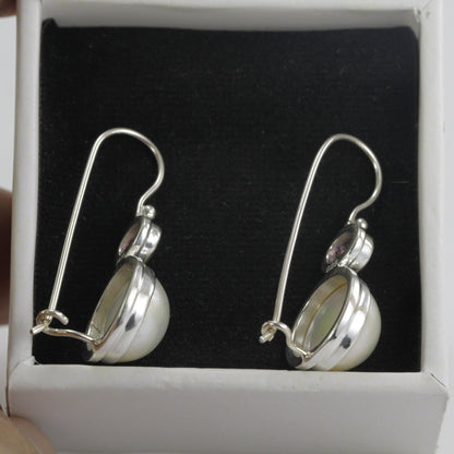 mabe pearl stud earrings set in 925 sterling silver with genuine pink tourmaline