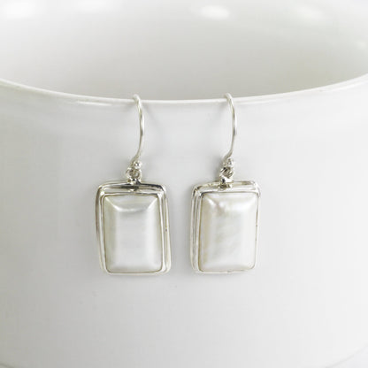 Square Pearl Earrings 925 sterling silver, mabe pearl earrings for women