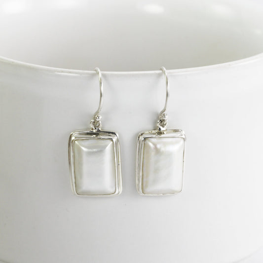 Square Pearl Earrings 925 sterling silver, mabe pearl earrings for women