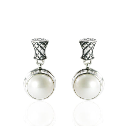 white mabe pearl earrings set in 925 Sterling silver dangle drop
