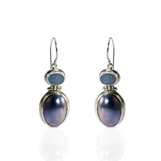 oval mabe pearl earrings 925 sterling silver with Australian opal dangle earrings