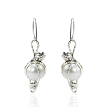 white mabe earrings dangle set in 925 sterling silver decorated with rope ornament