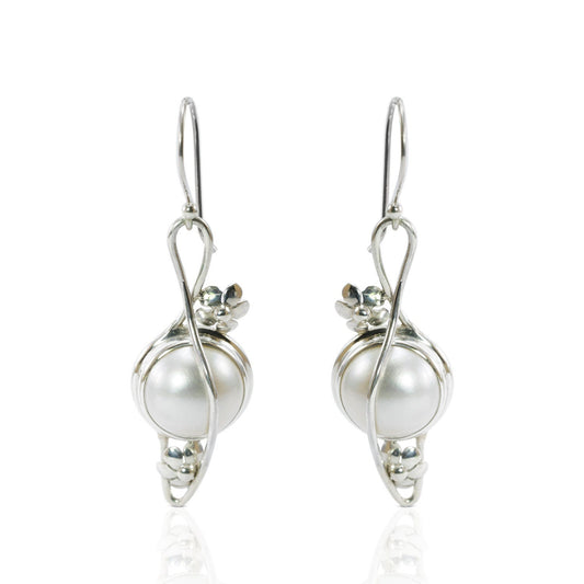 white mabe earrings dangle set in 925 sterling silver decorated with rope ornament