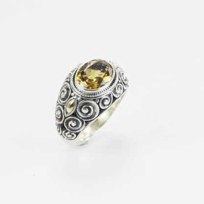 Citrine ring for women set in 925 sterling silver with 18K Gold accent and swirl filigree handcrafted