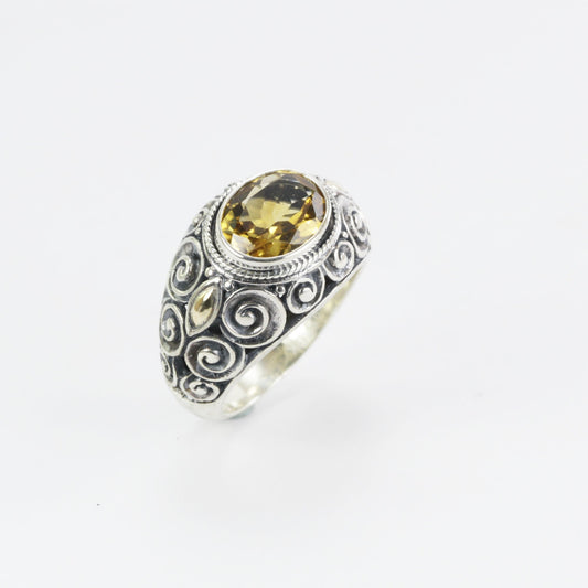 Citrine ring for women set in 925 sterling silver with 18K Gold accent and swirl filigree handcrafted