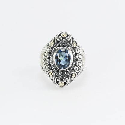 Blue topaz ring sterling silver 925, marquise ring with blue topaz, split shank ring, swirl filigree ring,