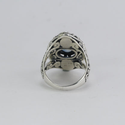 Blue topaz ring sterling silver 925, marquise ring with blue topaz, split shank ring, swirl filigree ring,