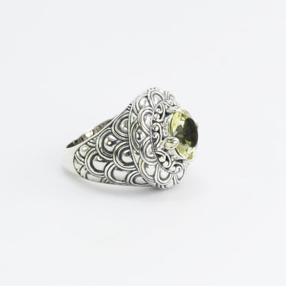 Lemon Quartz ring set in 925 sterling silver, two tone ring, cocktails ring, signet ring,