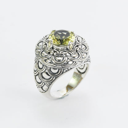 Lemon Quartz ring set in 925 sterling silver, two tone ring, cocktails ring, signet ring,