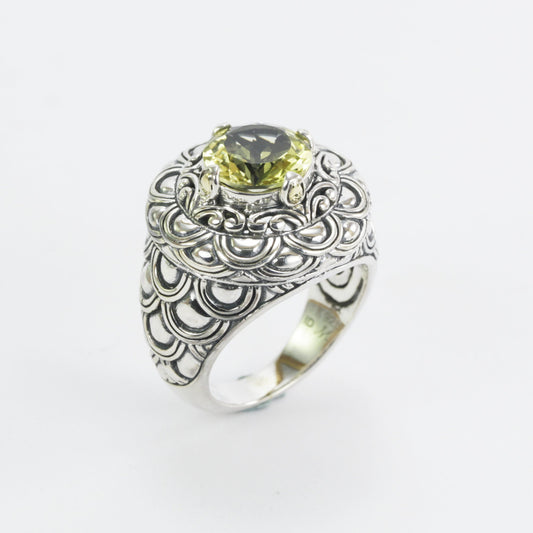 Lemon Quartz ring set in 925 sterling silver, two tone ring, cocktails ring, signet ring,