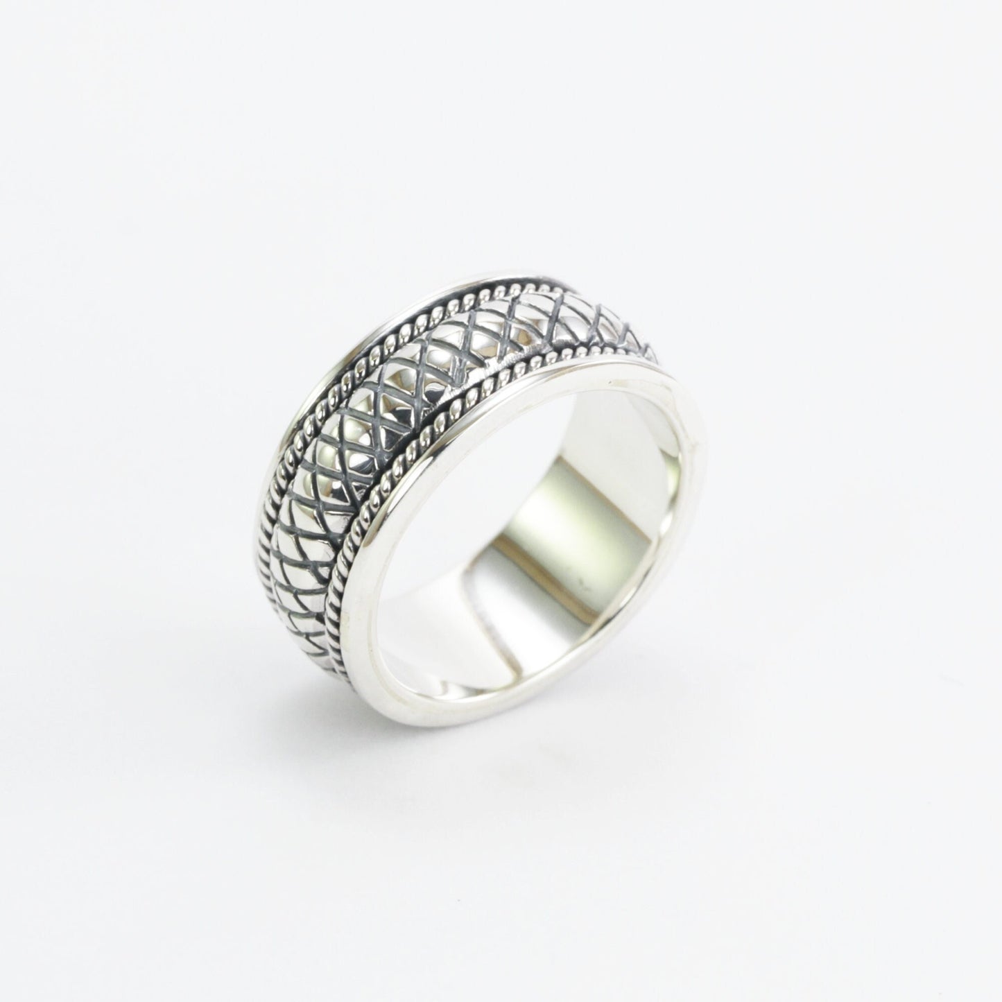 Spinner ring unisex in 925 sterling silver, cable style ring
