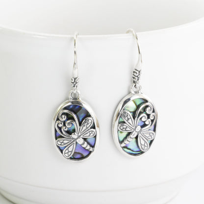 Abalone Shell earrings dangle set in 925 sterling silver, dragonfly earrings dangle