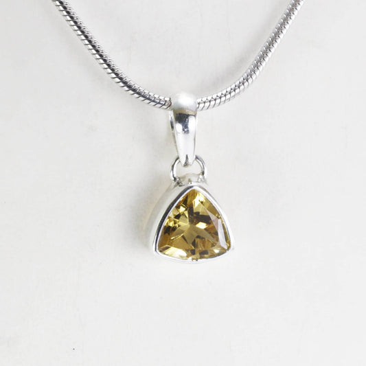 Bezel set citrine pendant in 925 sterling silver, triangle citrine pendant