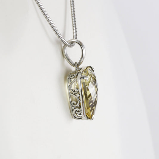 Yellow Citrine Pendant necklace dangle set in 925 sterling silver, yellow stone pendant