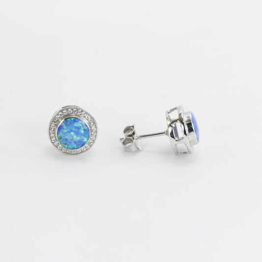 Fire opal stud earrings in 925 sterling silver, 8 MM round opal stud earrings