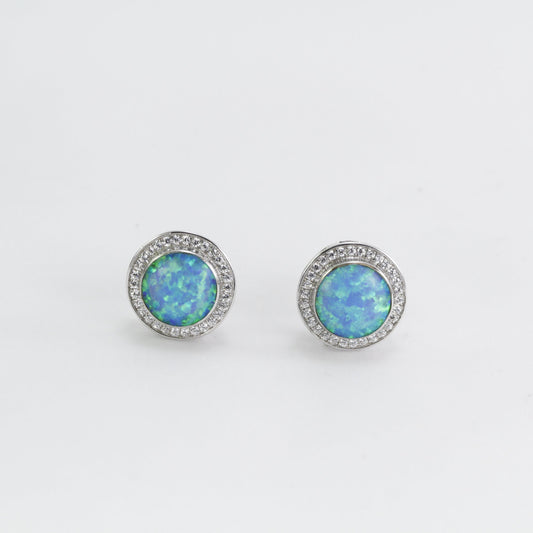 Fire opal stud earrings in 925 sterling silver, 9 MM round opal stud earrings
