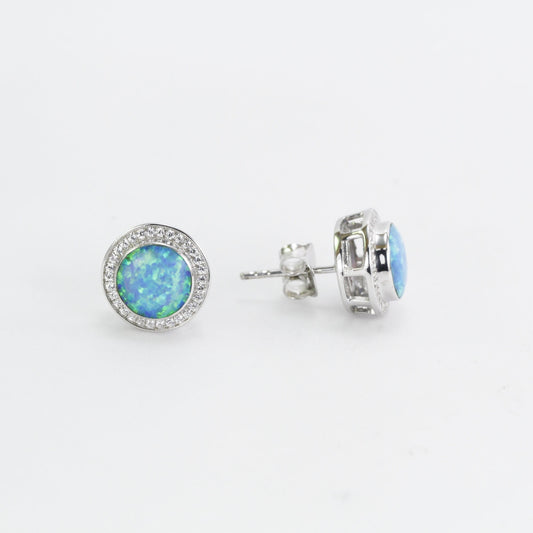 Fire opal stud earrings in 925 sterling silver, 9 MM round opal stud earrings