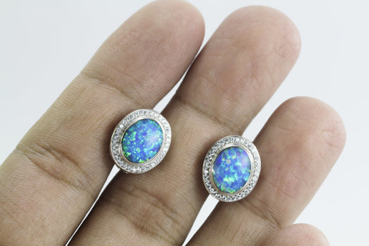 Fire opal stud earrings in 925 sterling silver, 9*12 MM oval fire opal stud earrings