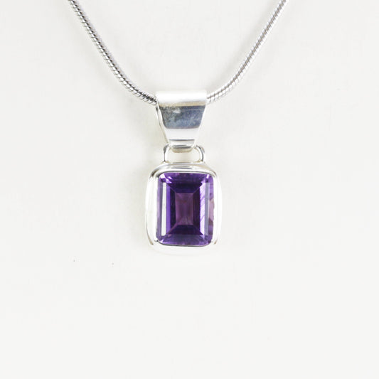 Amethyst Pendant Necklace bezel set 925 sterling silver, 8*10 mm octagon amethyst