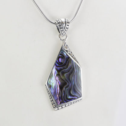 Abalone shell pendant necklace set in 925 sterling silver, Paua shell pendant