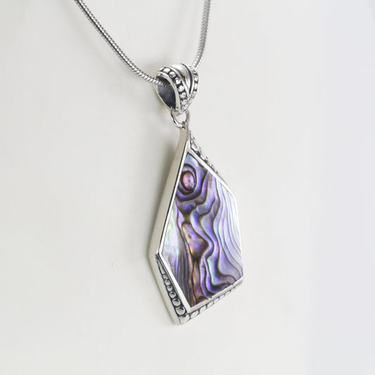Abalone shell pendant necklace set in 925 sterling silver, Paua shell pendant