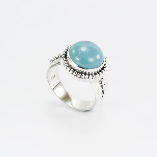 turquoise ring 925 sterling silver for women, round turquoise ring, handmade silver ring