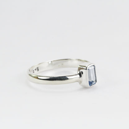 Tiny blue topaz ring in 925 sterling silver, solitaire octagon ring, gems stone ring
