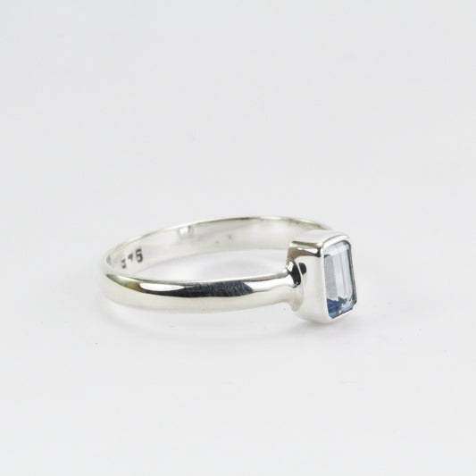 Tiny blue topaz ring in 925 sterling silver, solitaire octagon ring, gems stone ring