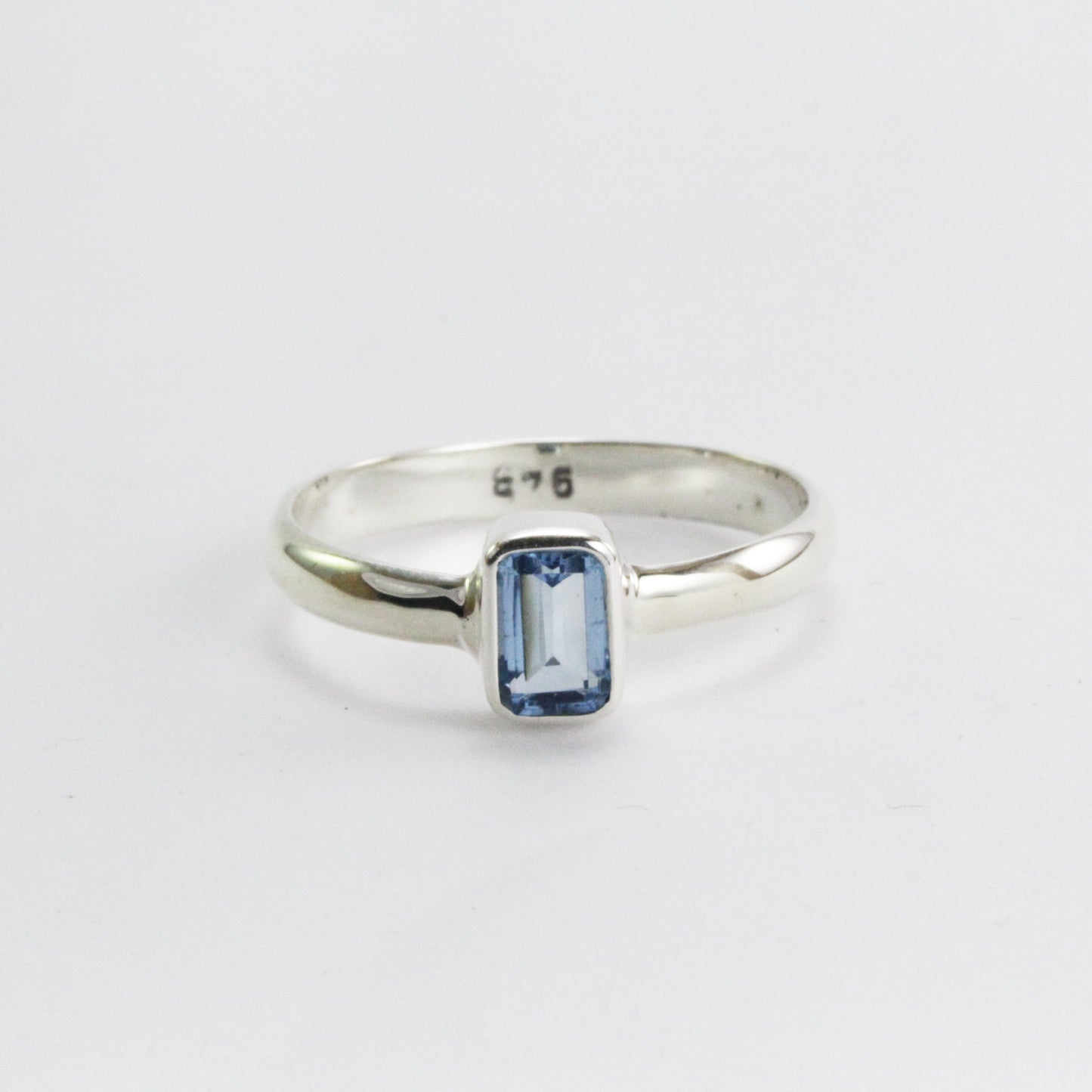 Tiny blue topaz ring in 925 sterling silver, solitaire octagon ring, gems stone ring