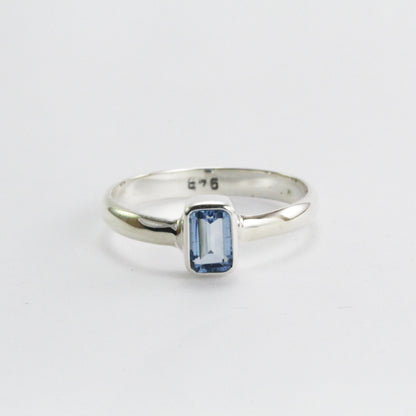 Tiny blue topaz ring in 925 sterling silver, solitaire octagon ring, gems stone ring