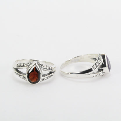 gems stone ring in 925 sterling silver, split shank ring, garnet ring, amethyst ring