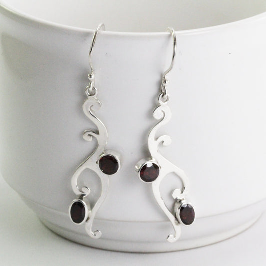Garnet earrings dangle drop 925 sterling silver handmade, tribal garnet earrings