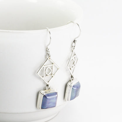 Square mabe Pearl Earrings 925 sterling, long earrings dangle with pearl