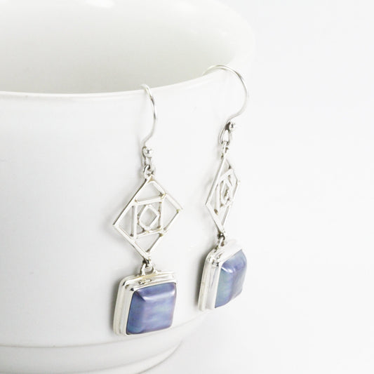 Square mabe Pearl Earrings 925 sterling, long earrings dangle with pearl