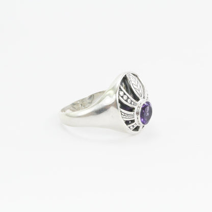Palm tree ring 925 sterling silver with genuine amethyst and white shell