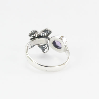 bypass ring 925 sterling silver with amethyst and filigree butterfly